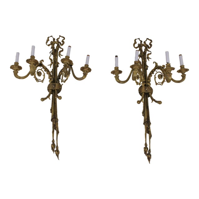 Large Monumental French Style Bronze Wall Sconces For Sale