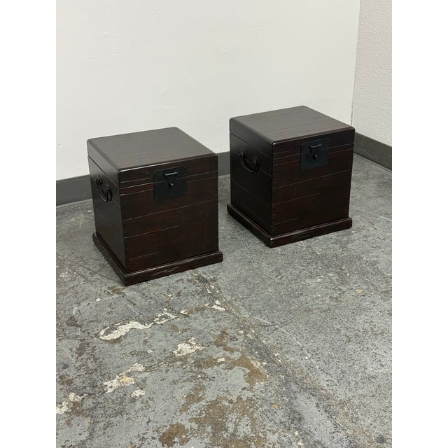 Pottery Barn Pottery Barn Emmett Zen Brown Trunk Side Tables, Pair For Sale - Image 4 of 12