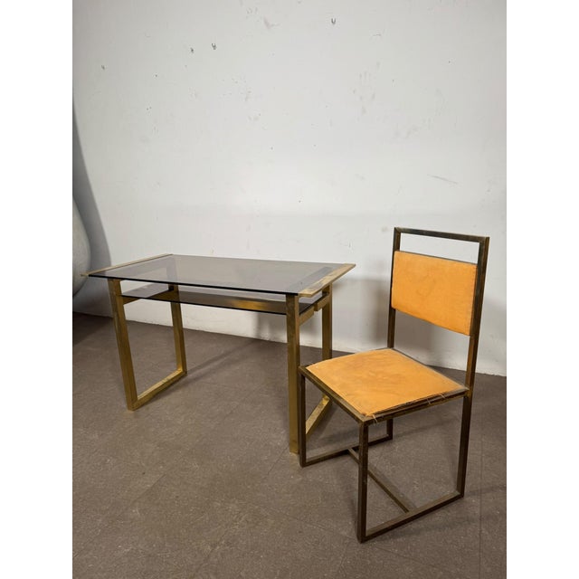 Mid-Century Italian Brass Desk and Chair, 1970s, Set of 2 For Sale - Image 12 of 14