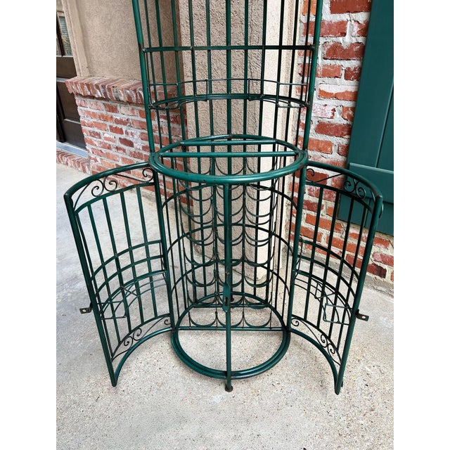 Vintage French Bistro Wine Rack Iron Birdcage Green Tall Patio Bar 21 Bottle For Sale - Image 18 of 18