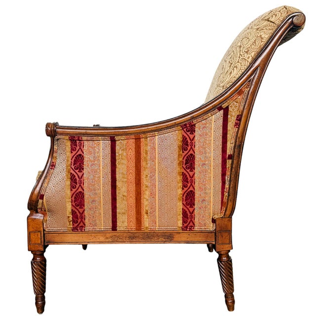 Drexel Heritage Neoclassical Bergère Chairs in Antique Cherry & Custom Upholstery - A Pair For Sale - Image 11 of 18