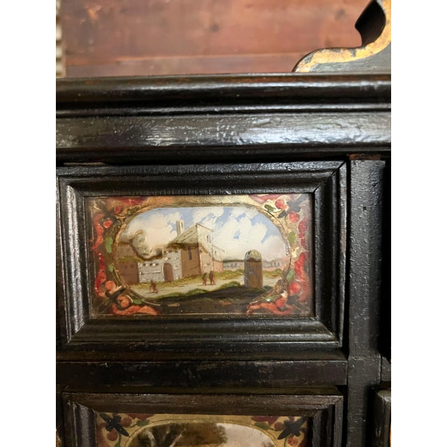 Baroque Italian Baroque Ebonized and Eglomise Bureau Cabinet For Sale - Image 3 of 13