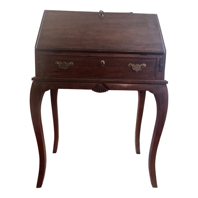 Vintage Davis Cabinet Co. Solid Wood Chippendale Style Slant Front Secretary Desk For Sale