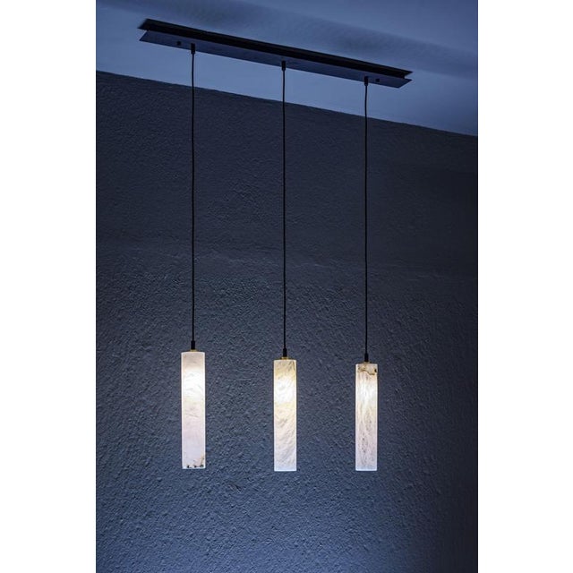 Tubular Bells Pendant Lamps by United Alabaster, Set of 3 For Sale - Image 9 of 13