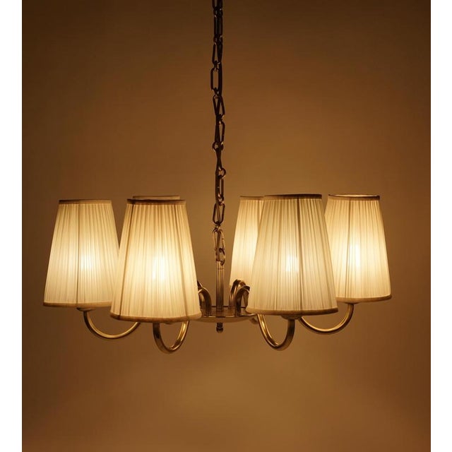 Six-Arm Chandelier in Brass with Silk Shades by Josef Frank for Oswald Haerdtl, 1935 For Sale - Image 13 of 16