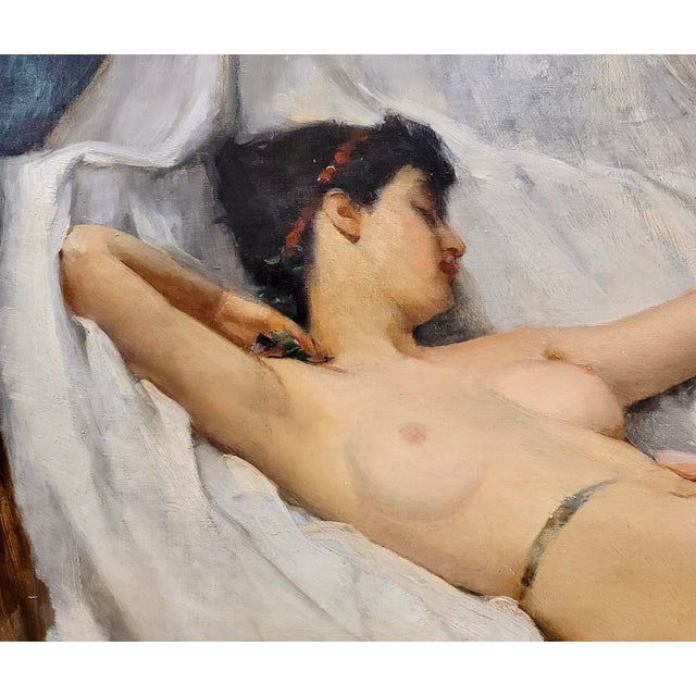 Ramon Kelley -Lyre Player Female Resting Nude- Oil Painting For Sale - Image 4 of 10