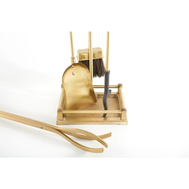 Contemporary Late 20th Century Italian Solid Gilt Brass Fireplace Tool Set For Sale - Image 3 of 10