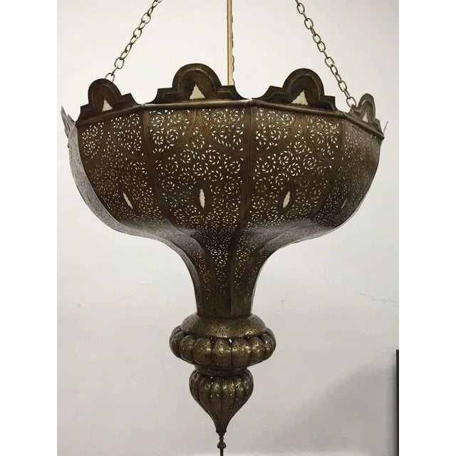 Large Moroccan Moorish Pierced-Brass Chandelier With Glass Insets, Circa 1960 For Sale - Image 10 of 13