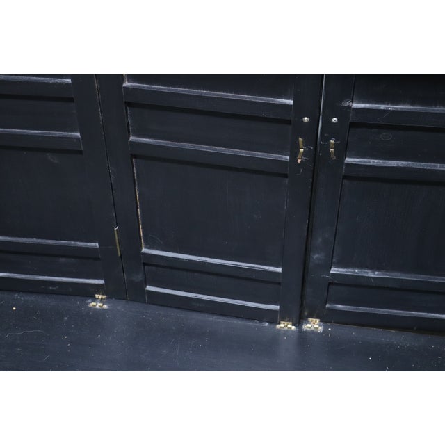 Black Asian Inspired Entertainment Cover Piece With Hollow Back and Accordion Doors For Sale - Image 9 of 9
