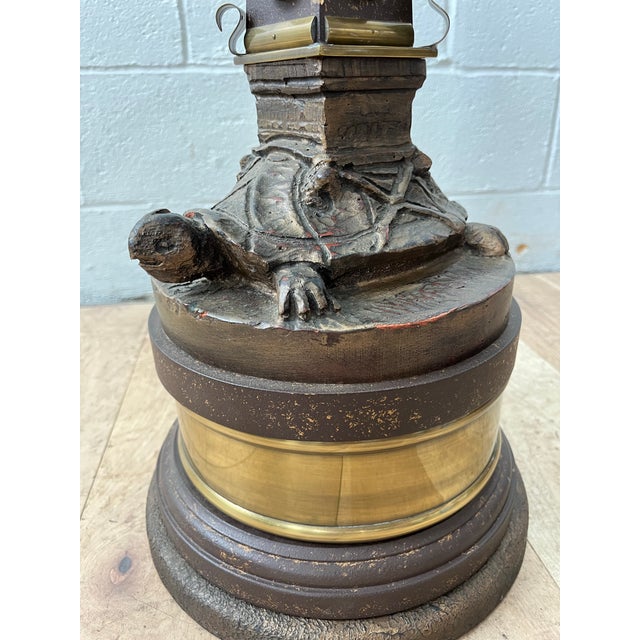 Vintage Hollywood Regency Turtle Pedestal Side Table With Brass and Glass Top For Sale - Image 11 of 12