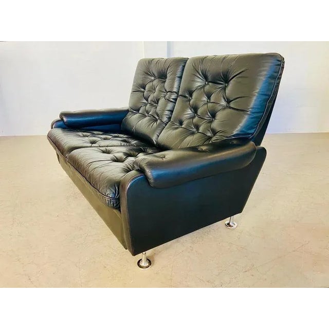 Mid-Century Danish Black Leather 2 Person Sofa, 1970s For Sale - Image 10 of 16
