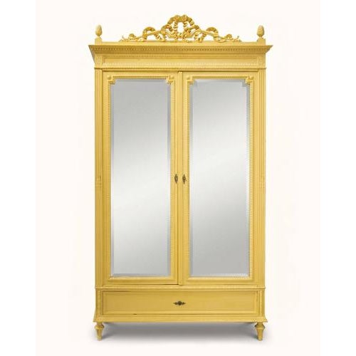 Louis XVI Yellow Painted Mirror Door Armoire For Sale - Image 14 of 14