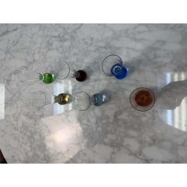 Late 20th Century Mid-Century Italian Style Bullicante Bubble Base Cordial Shot Glasses - Set of 6 For Sale - Image 5 of 6