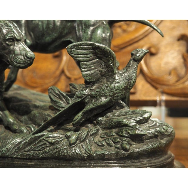 French 19th Century French Bronze Sculpture, a Pointer and Spaniel Hunting a Pheasant For Sale - Image 3 of 18