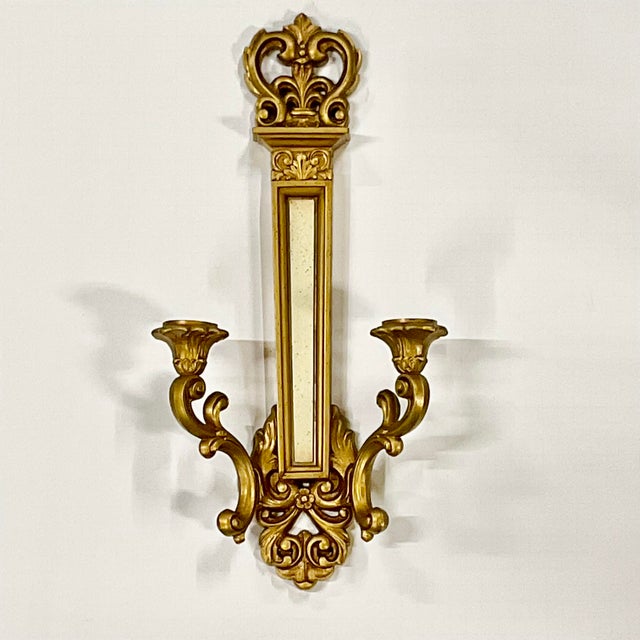 French 1969 Vintage Neoclassical French Empire Style Syroco Candle Holder Sconce, 2 Arm. For Sale - Image 3 of 10