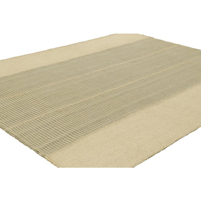 Rug & Kilim Rug & Kilim’s Contemporary Kilim in Beige and Gray Textural Stripes For Sale - Image 4 of 7