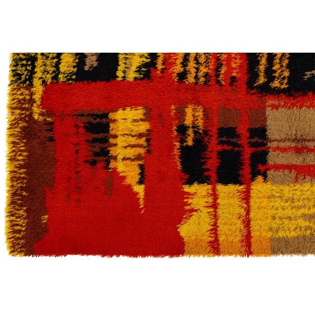 Mid-Century Modern Abstract Danish Rya Area Wool Rug in Warm Ochre For Sale - Image 9 of 12