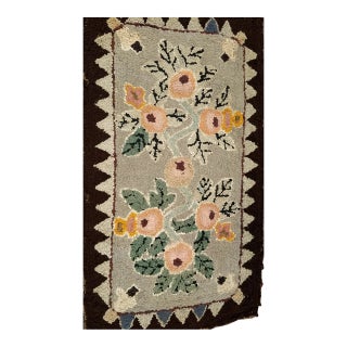 Vintage Hand Hooked Rug, Wool & Cotton, Floral Pattern, American Folk Art, 2x4 For Sale