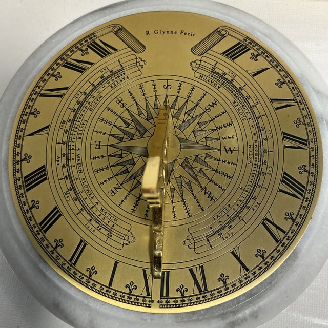 Stone Authentic Models Brass Marble Base Sundial R. Glynne Fecit 18th Century Compass For Sale - Image 7 of 9