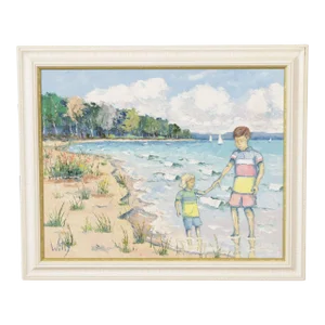 Trisha Witty Children Playing at Seashore Original Oil Painting