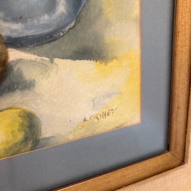 1980s Still Life Kitchen Watercolor Fruit, Candlestick Painting Framed For Sale - Image 4 of 12