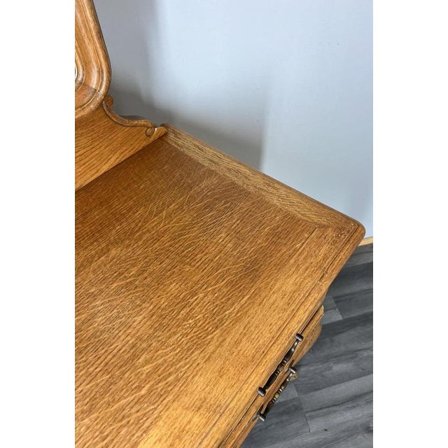 Brown Vintage French Louis Style Oak Dressing Table with Mirror For Sale - Image 8 of 15