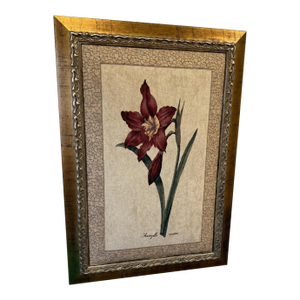Vintage Framed Botanical Amaryllis Needlepoint- Decorative Arts, Inc.