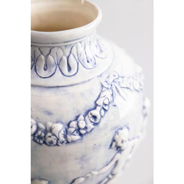 Blue Vintage Neoclassical Style Italian Blue Majolica Cherubs Vase For Sale - Image 8 of 10
