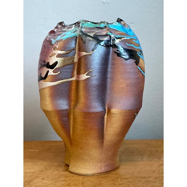 Late 20th Century Vintage Abstract Drip Glaze Ceramic Vase For Sale - Image 5 of 12