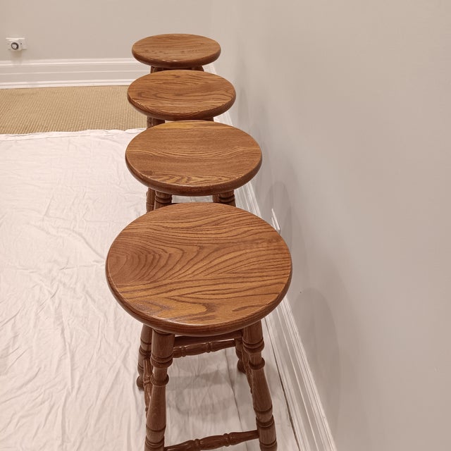 Vintage Rustic Farmhouse Solid Oak Tell City Backless Barstool With Paisley Print Seat Cushion. Perfect for your country...