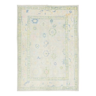 Room Size Designed Turkish Oushak Wool Rug in Beige For Sale