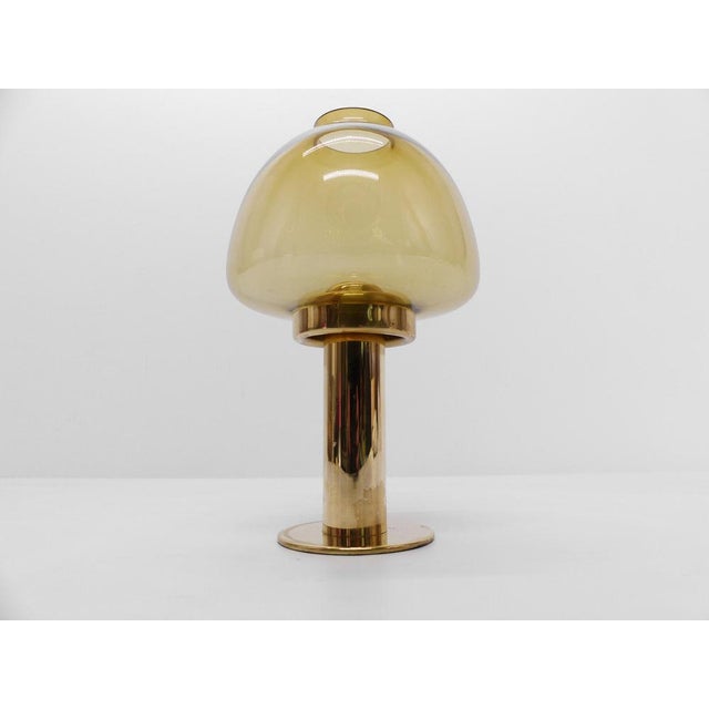 Scandinavian lantern candle holder in golden brass and translucent honey yellow glassware by Hans-Agne Jakobsson for...
