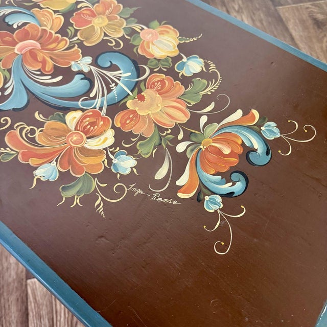 Wood Hand-Painted Scandinavian Folk Art Chest - Signed For Sale - Image 7 of 12
