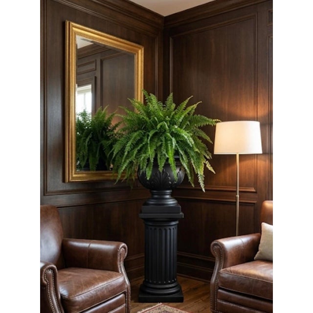 Vintage Hollywood Regency Style Black Resin Acanthus Leaf Cachepot Urn For Sale - Image 11 of 12