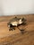A whimsical large brass frog figure poised on sweet, webbed feet. Maybe the prince you've been looking for.