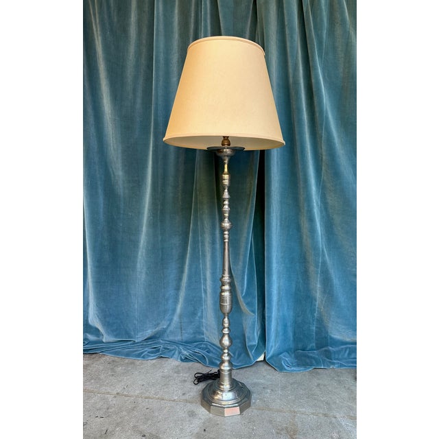 1940s French Nickel-Plated Floor Lamps With Hexagonal Shaped Bases - a Pair For Sale - Image 14 of 18