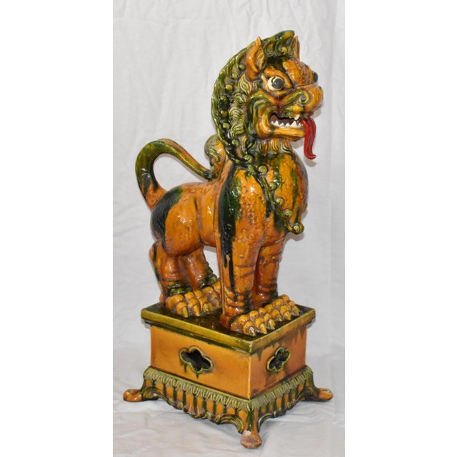 Vintage Mid 20th Century Ricci Italian Majolica Chinese Guardian Lion Statue Large Ceramic Foo Dog Sculpture Signed For Sale - Image 13 of 13