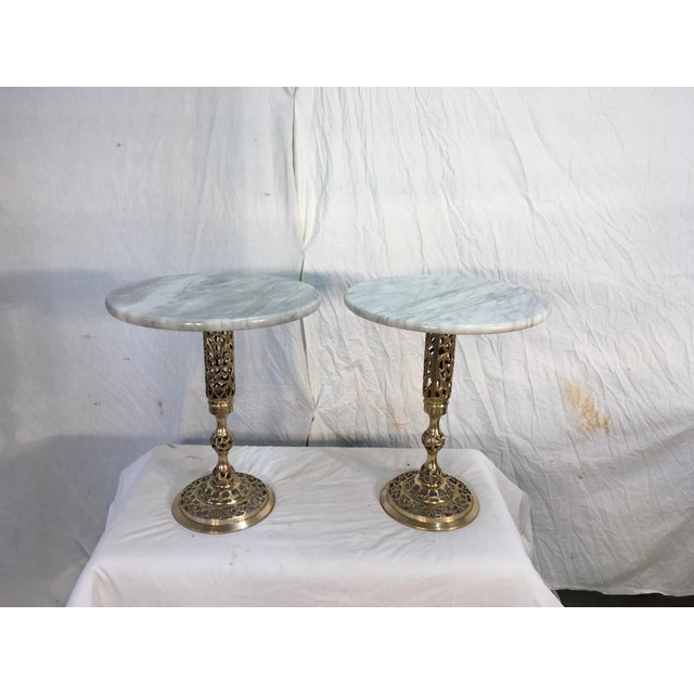 Pierced Brass & Marble Side Tables - A Pair | Chairish