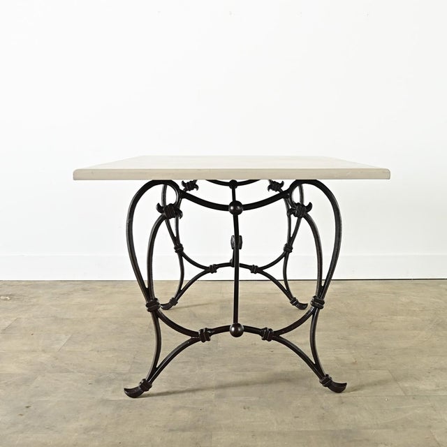French Vintage Iron Base Dining Table & Painted Wood Top For Sale - Image 4 of 12