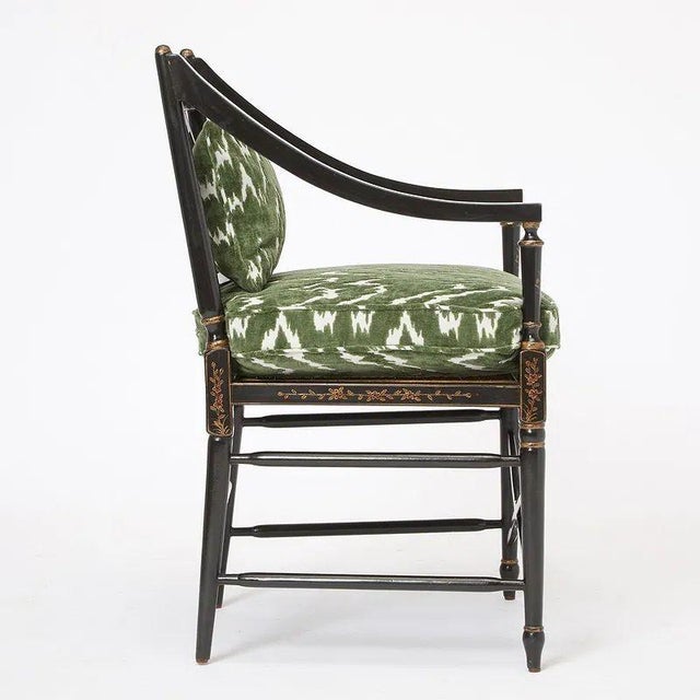 Regency Style Black Lacquered Armchair by Burton Ching For Sale - Image 4 of 6