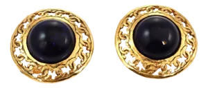Chanel Fashion Round Logo Design Purple Stone Gold Finish Clip on Earrings 25, 2 Pieces