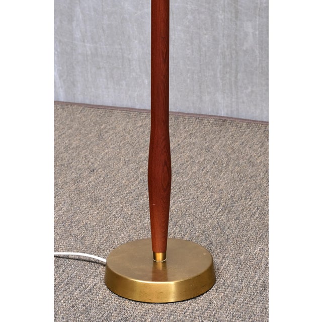Teak and Brass Floor Lamp with Adjustable Shade from Asea Belysning, Sweden, 1950s For Sale - Image 6 of 11