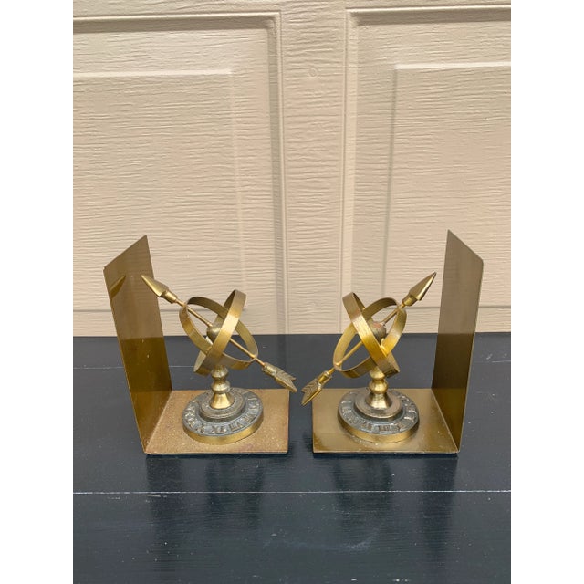 Metal 1980s Neoclassical Cast Brass Celestial Armillary Sundial Bookends, Pair For Sale - Image 7 of 9