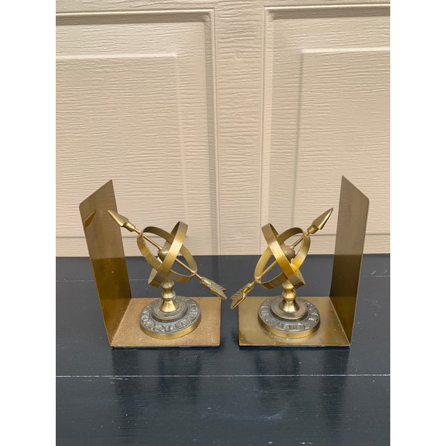 Vintage Cast Brass Celestial Armillary Sundial Bookends, Pair For Sale In South Bend - Image 6 of 8