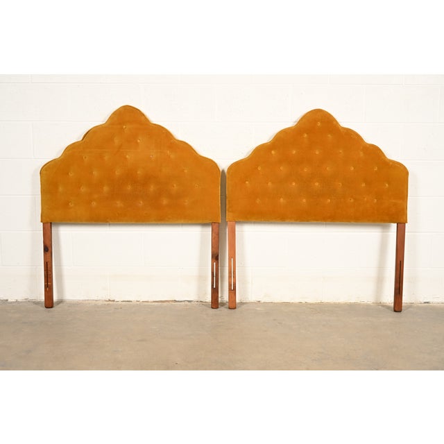 Grosfeld House Style Mid-Century Hollywood Regency Tufted Velvet Upholstered Twin Headboards, Pair For Sale - Image 13 of 13