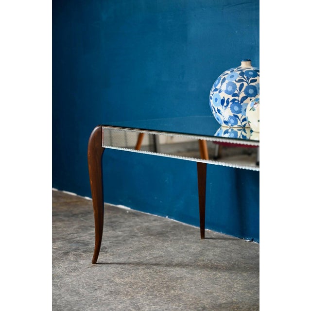 Brown Bohemian Chic Art Deco Coffee Table with Beveled Mirror, 1940s For Sale - Image 8 of 18