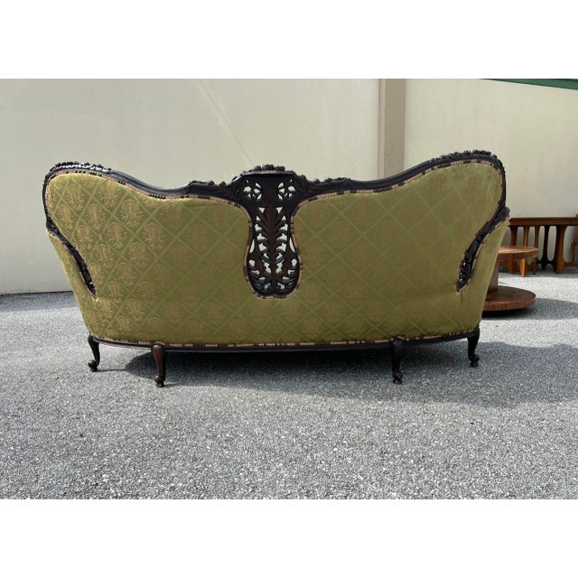Victorian 19th Century Victorian Carved Dark Walnut Sofa and Chair For Sale - Image 3 of 18