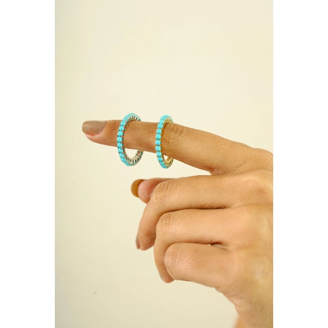 Metal Summer Natural Turquoise 14k Gold Eternity Band Size 8 For Sale - Image 7 of 12