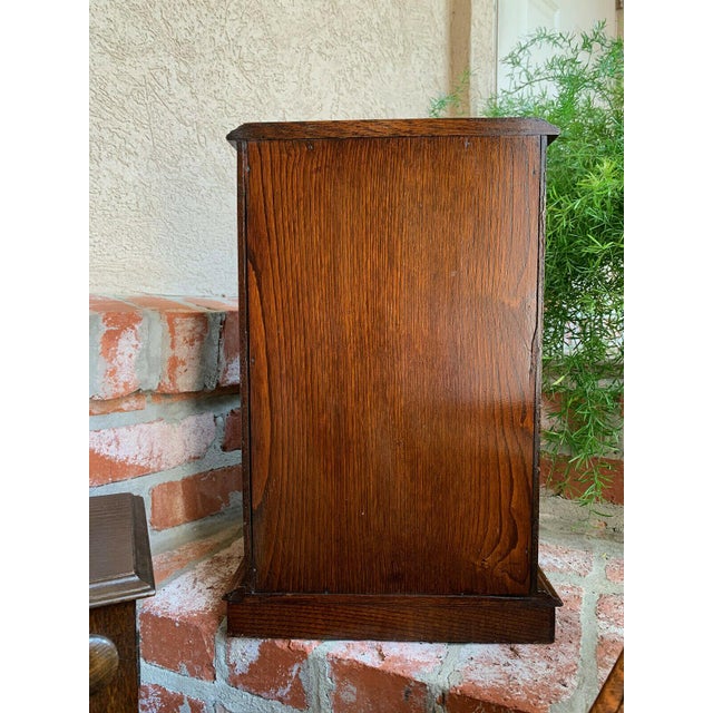 Antique English Tiger Oak W Glass Pipe Smoke Cabinet Game Card Box