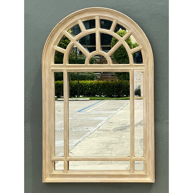 Tan Vintage Arched Wood and Mirrored Glass Mirror For Sale - Image 8 of 12